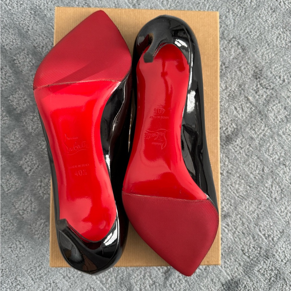 Christian Louboutin Glossy Black Heels with Iconic Red Soles - Picture 2 of 5